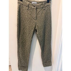 Shari’s Plave Olive Green Textured Lace Cropped Pants Cuffed size 40/ Small